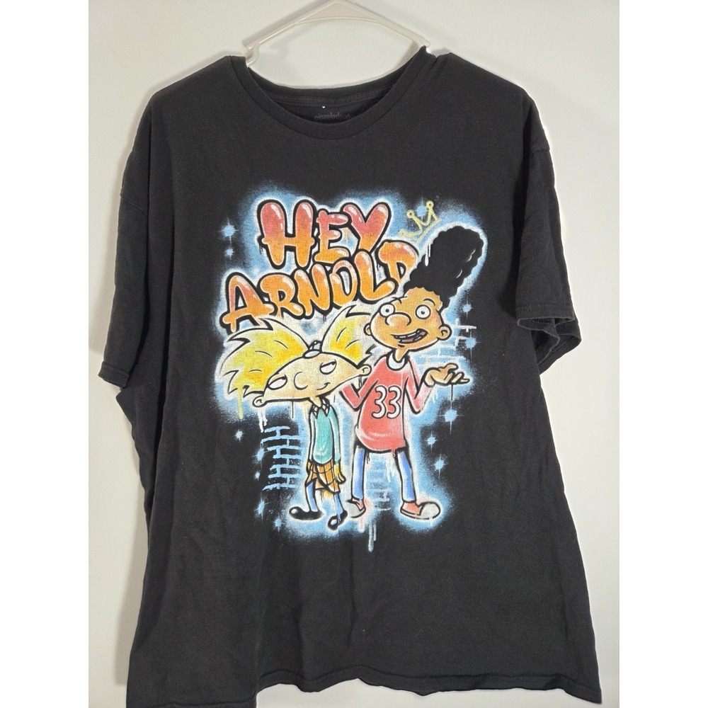 Nickelodeon‎ HEY ARNOLD Mens Arbrush Graphic Black retro 90s Graffiti XL